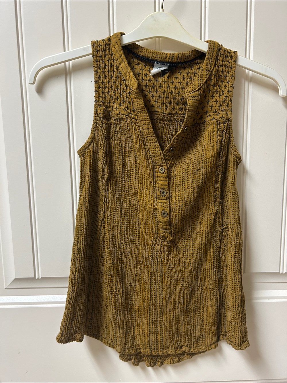Women’s Sleeveless Button Henley/Boho Top - Deep dark Mustard color